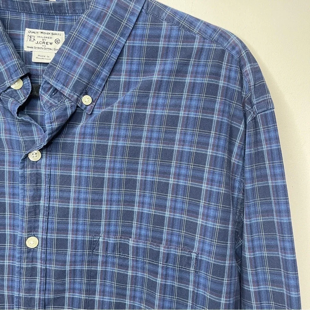 J.CREW Men's 100% Cotton Slim Fit Blue Plaid Button Down, XL‎